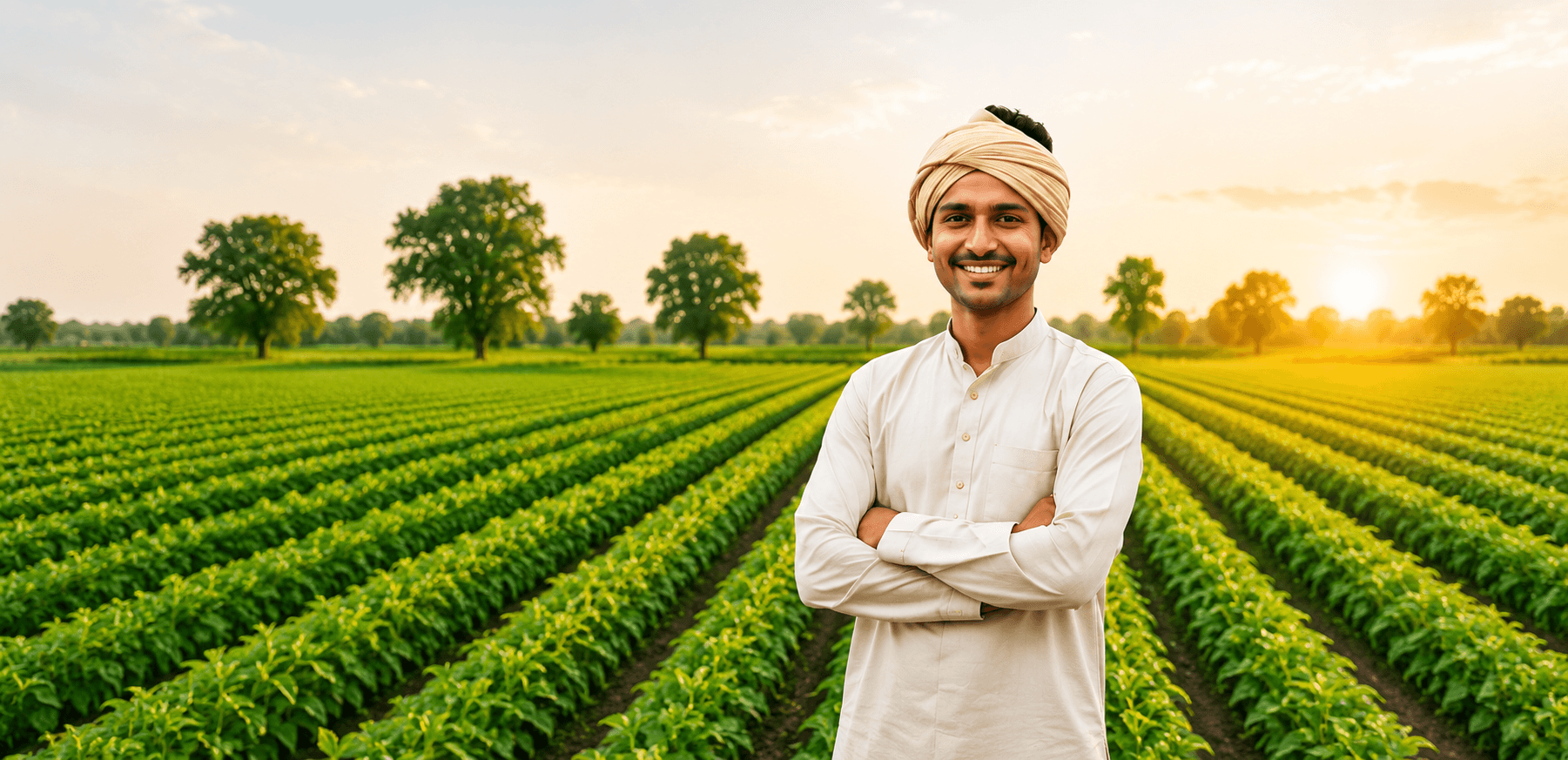 Lakshmi Agro affiliate — a farmer standing in a green field